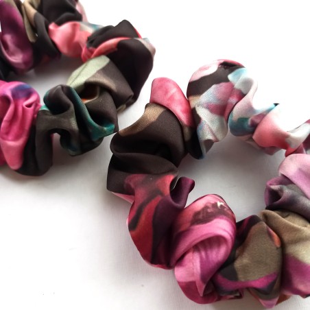 Scrunchie mini satyna kwiaty